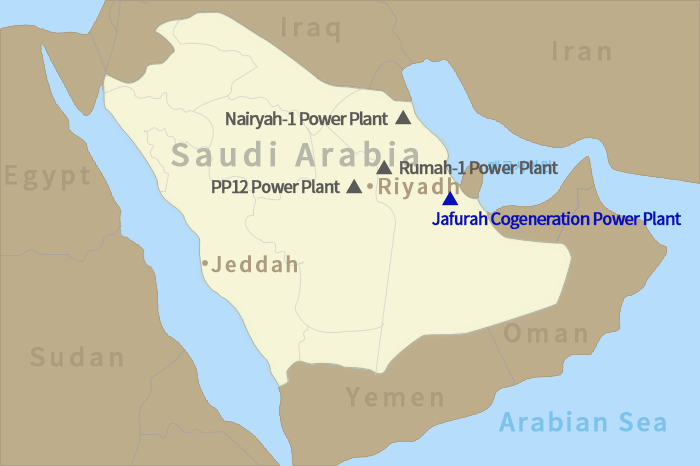 ▲ Site location of the recently awarded Jafurah Cogeneration Power Plant Phase 2 project